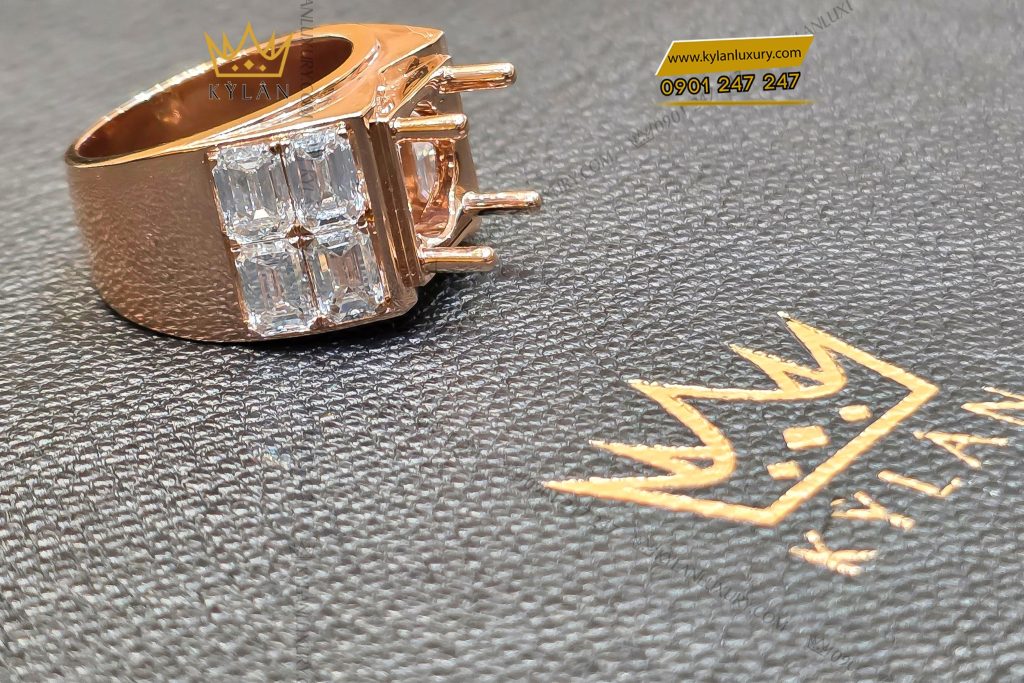 Kỳ Lân Luxury 7 26 Vỏ nhẫn nam vàng hồng nguyên khối Au750 đính kim cương
