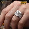 Nhẫn nam vàng trắng nguyên khối Au750 đính kim cương