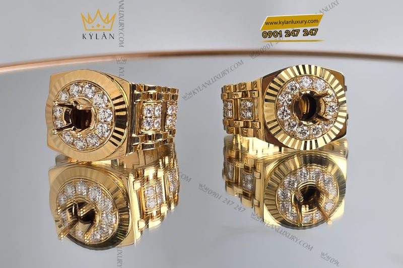 Vỏ nhẫn Rolex vàng vàng nguyên khối Au750 đính kim cương