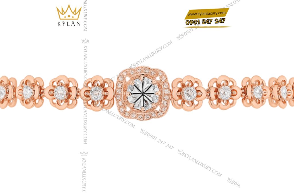 Kỳ Lân Luxury 7 35 Lắc tay nữ vàng hồng nguyên khối Au750 đính kim cương