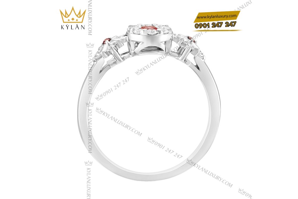 Nhẫn nữ vàng trắng nguyên khối Au750 đính kim cương và đá quý