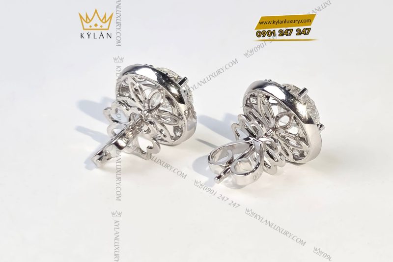 Cặp bông tai vàng trắng nguyên khối Au750 đính viên chủ kim cương 7ly5