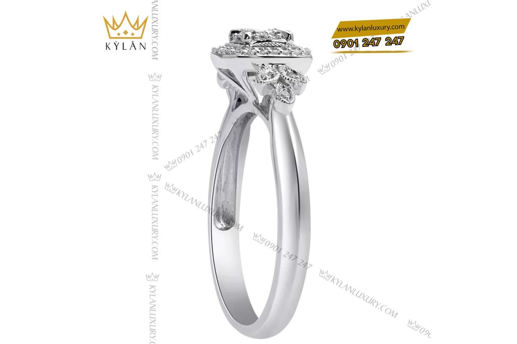 Nhẫn kim cương vàng trắng nguyên khối Au750 