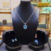 Bông tai kim cương vàng trắng nguyên khối Au750 đính đá Topaz xanh