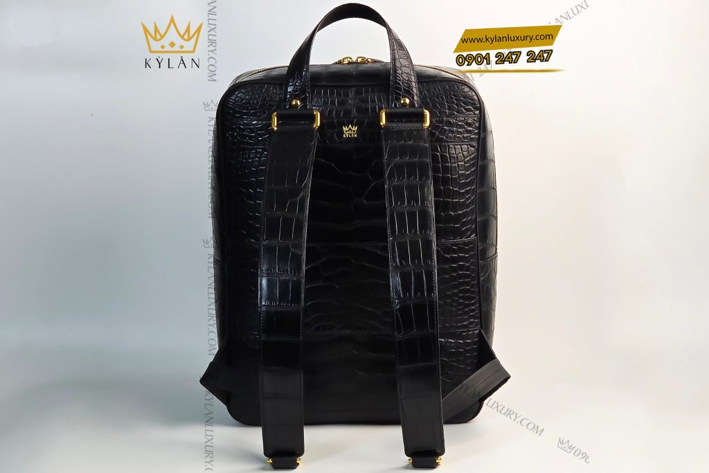 Balo da cá Alligator đen gắn logo vương miện KY LAN