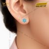 Bông tai Hoa Tuyết Xanh vàng trắng nguyên khối Au750 đính kim cương và đá quý