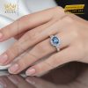 Nhẫn vàng trắng Au750 đính kim cương và đá sapphire xanh