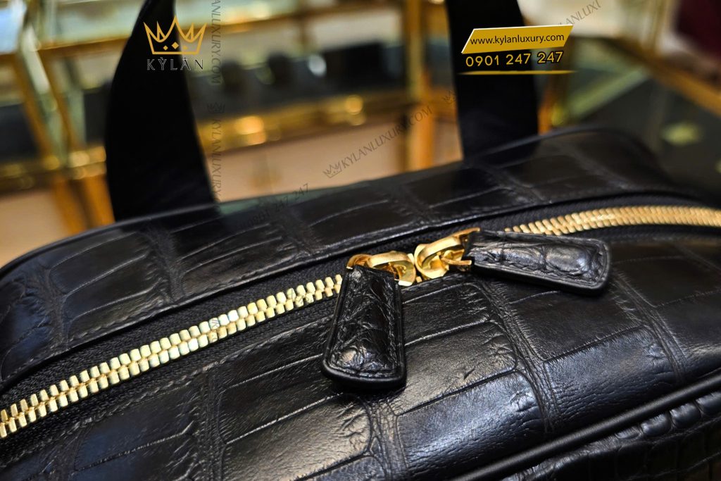 Kỳ Lân Luxury 7 69 Balo da cá Alligator đen đính logo vương miện KY LAN 