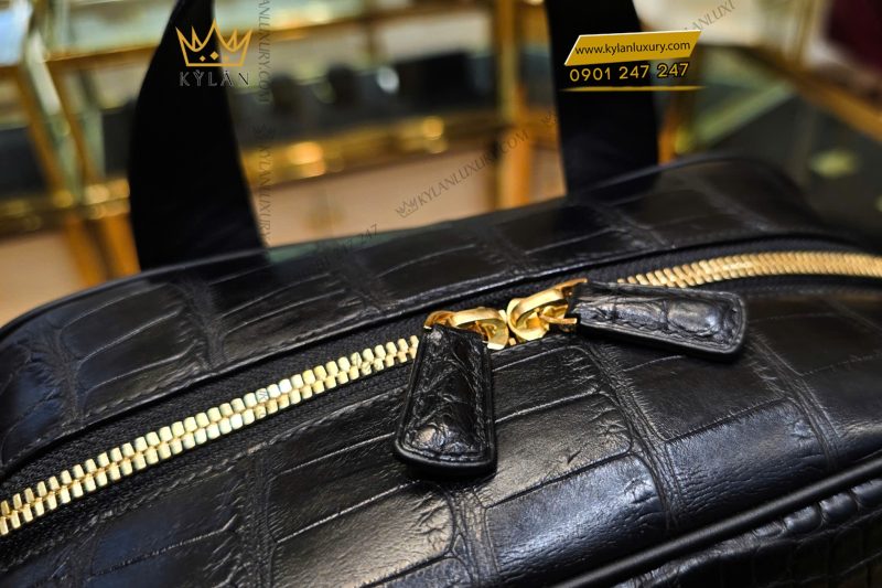 Balo da cá Alligator đen đính logo vương miện KY LAN 