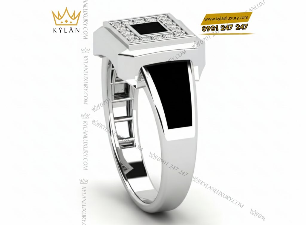 Kỳ Lân Luxury 7 73 Nhẫn nam kim cương vàng trắng nguyên khối Au750 đính đá quý