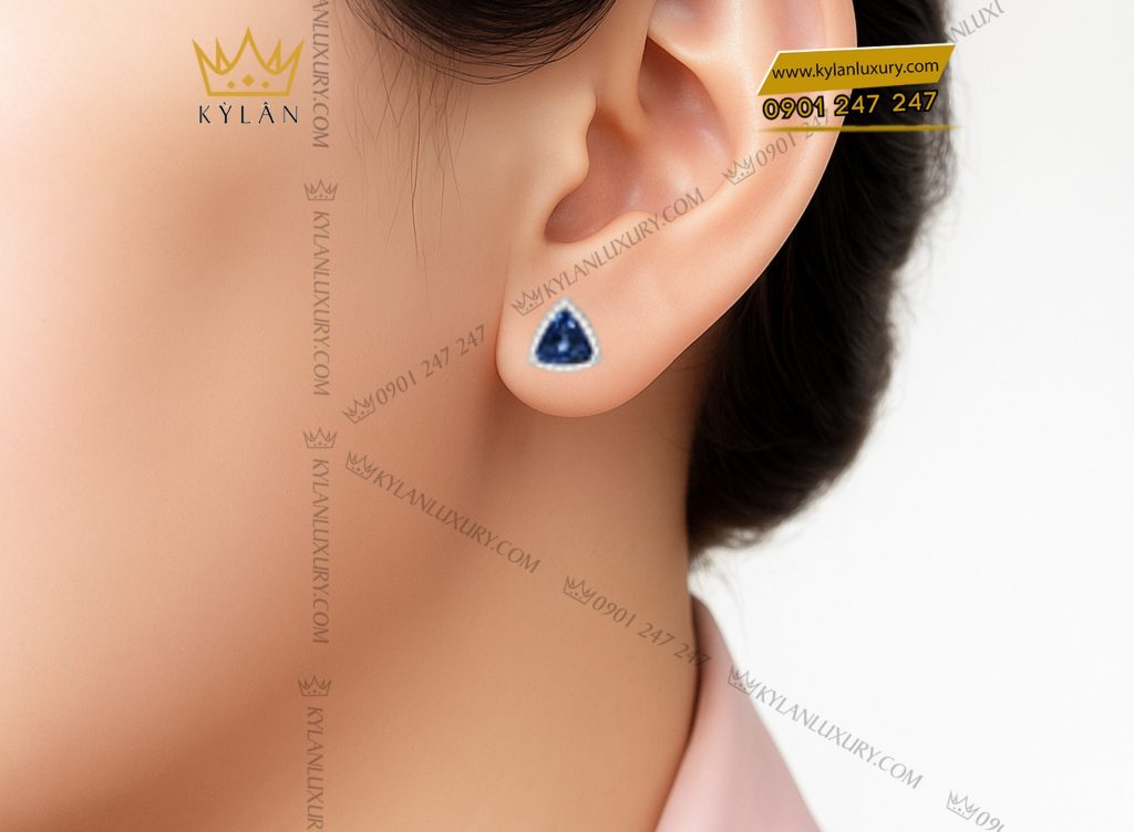 Kỳ Lân Luxury 7 75 Bông tai kim cương vàng trắng nguyên khối Au750 đính đá quý
