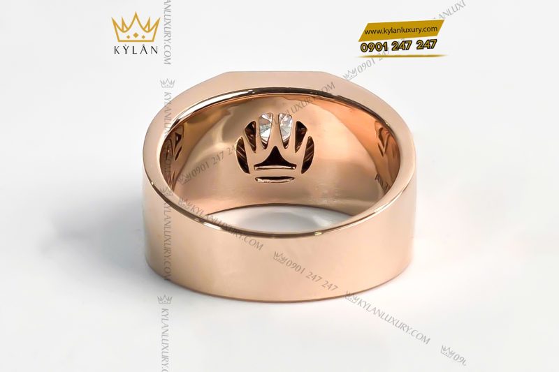 Nhẫn vàng hồng nguyên khối Au750 đính kim cương chủ 5ly4