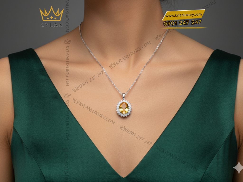 Kỳ Lân Luxury 7 87 Mặt dây chuyền kim cương vàng trắng Au750 đính đá sapphire 