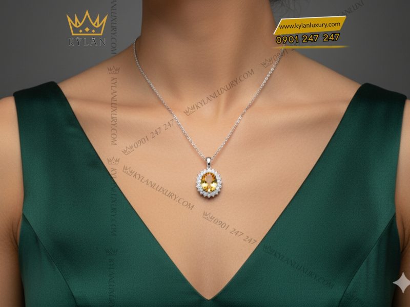 Mặt dây chuyền kim cương vàng trắng Au750 đính đá sapphire 