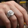 Nhẫn nam vàng trắng nguyên khối Au750 đính kim cương