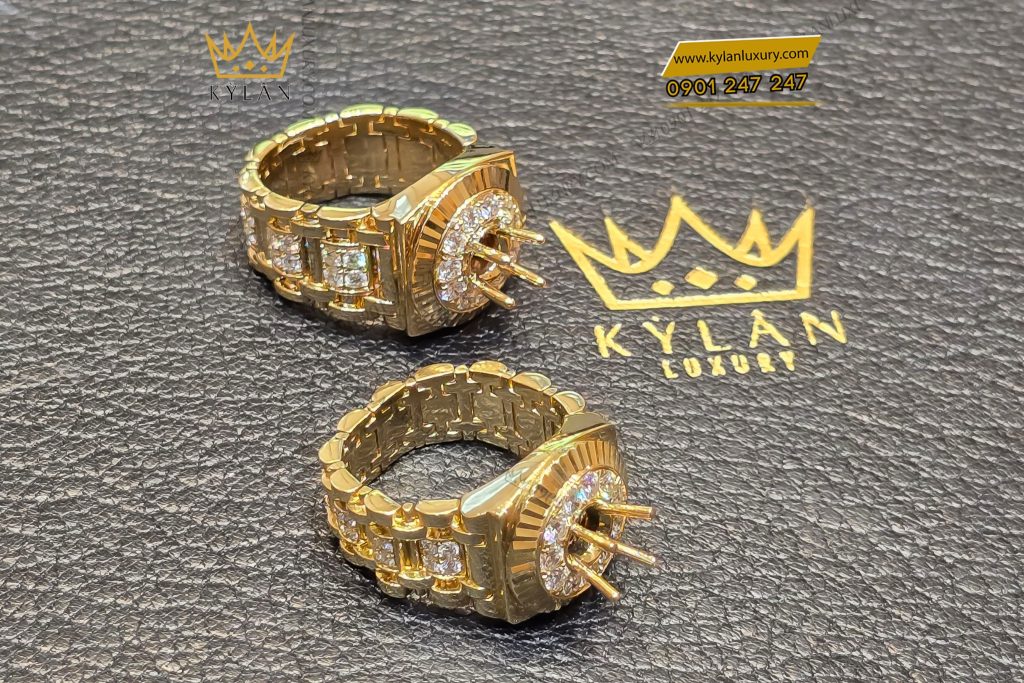 Kỳ Lân Luxury 8 22 Vỏ nhẫn Rolex vàng vàng nguyên khối Au750 đính kim cương