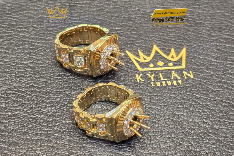 Vỏ nhẫn Rolex vàng vàng nguyên khối Au750 đính kim cương