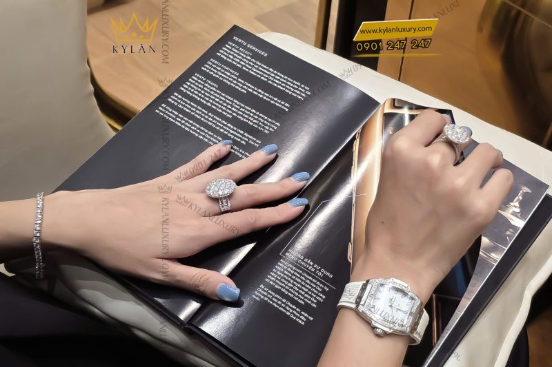 Nhẫn nữ kim cương vàng trắng nguyên khối Au750