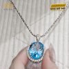 Mặt dây chuyền kim cương vàng trắng nguyên khối Au750 đính đá Topaz xanh