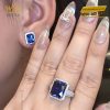 Bông tai kim cương vàng trắng Au750 đính đá Sapphire xanh