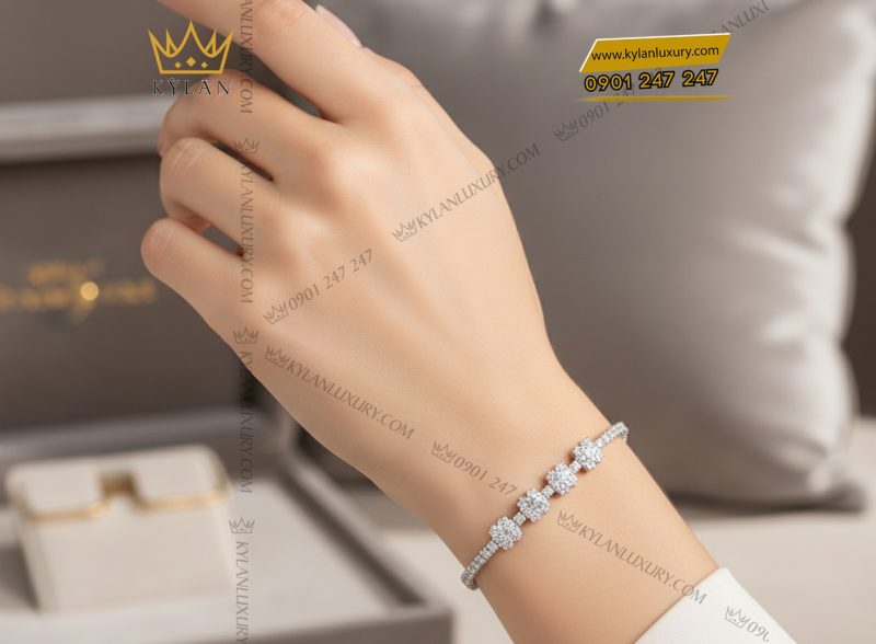 Lắc tay kim cương vàng trắng nguyên khối Au750