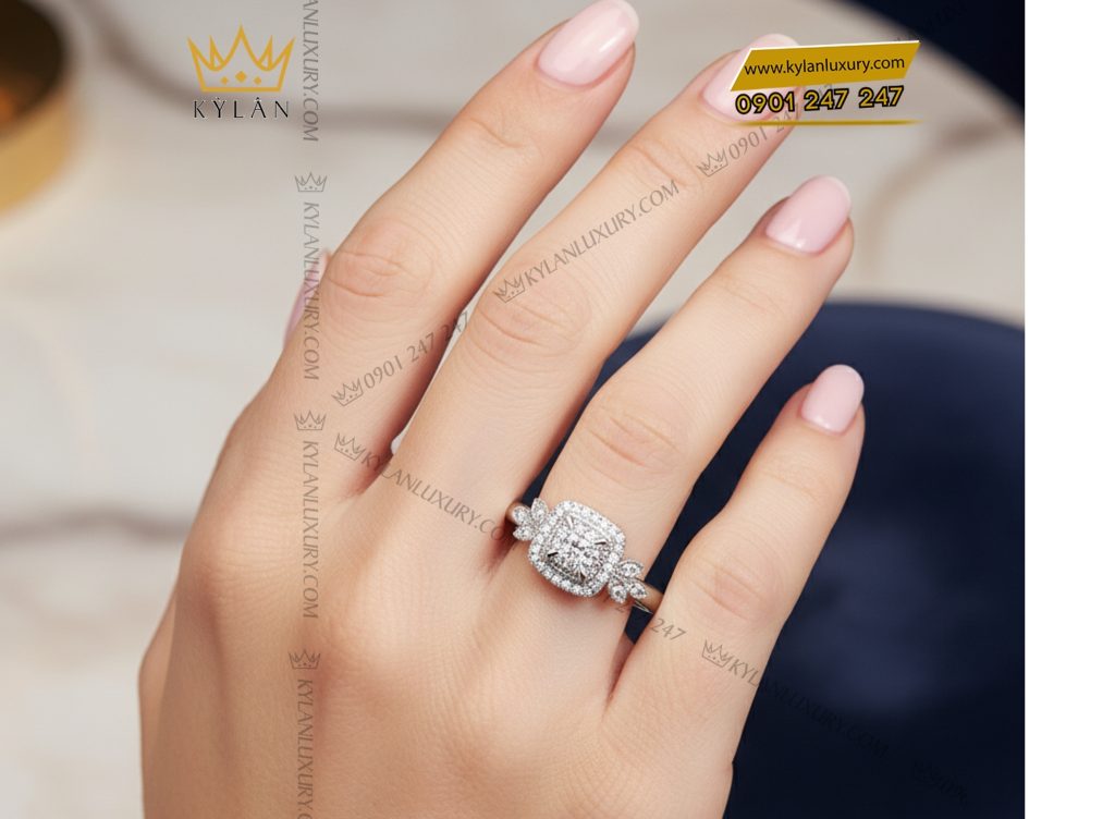 Kỳ Lân Luxury 8 53 Nhẫn kim cương vàng trắng nguyên khối Au750