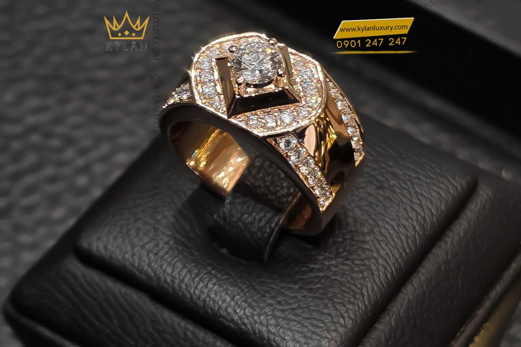 Kỳ Lân Luxury 8 56 Nhẫn vàng hồng nguyên khối Au750 đính kim cương chủ 5ly4