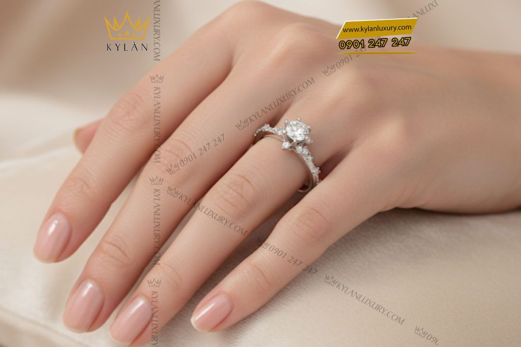 Kỳ Lân Luxury 8 6 Nhẫn Hoàng Kim vàng trắng nguyên khối Au750 đính kim cương