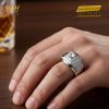 Nhẫn nam vàng trắng nguyên khối Au750 đính kim cương