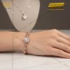 Lắc tay nữ vàng hồng nguyên khối Au750 đính kim cương