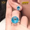 Bông tai kim cương vàng trắng nguyên khối Au750 đính đá Topaz xanh