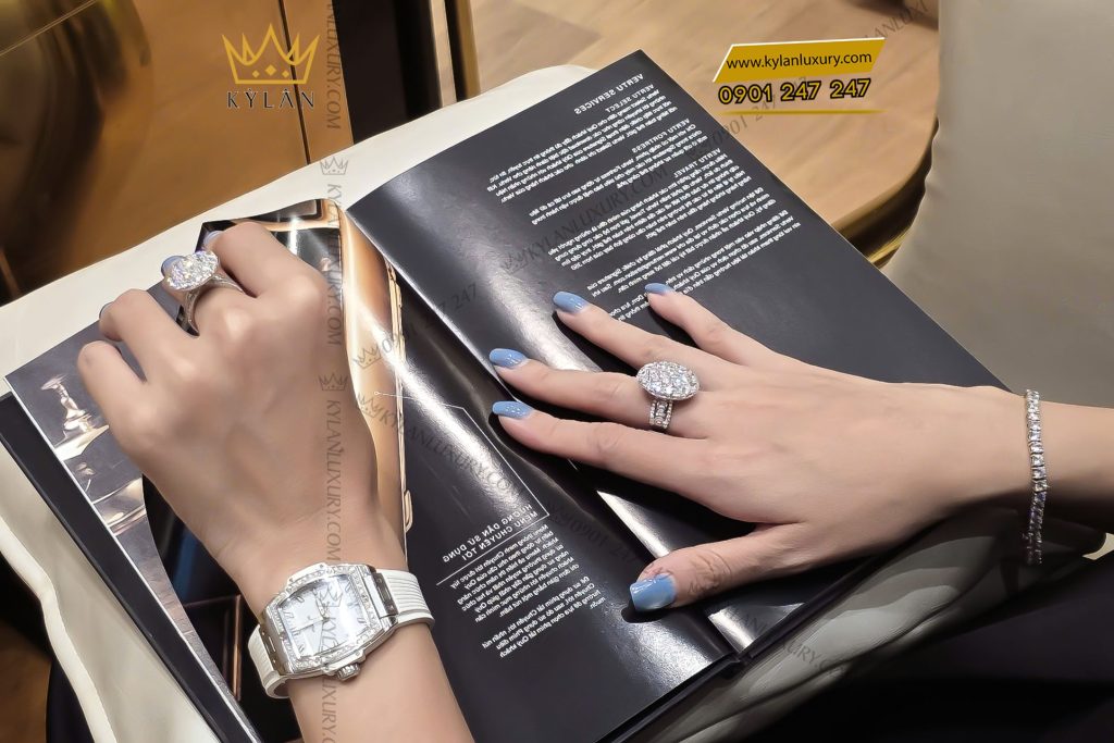 Kỳ Lân Luxury 9 21 Nhẫn nữ kim cương vàng trắng nguyên khối Au750