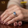 Nhẫn vàng trắng Au750 đính kim cương và đá sapphire xanh
