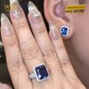 Bông tai kim cương vàng trắng Au750 đính đá Sapphire xanh