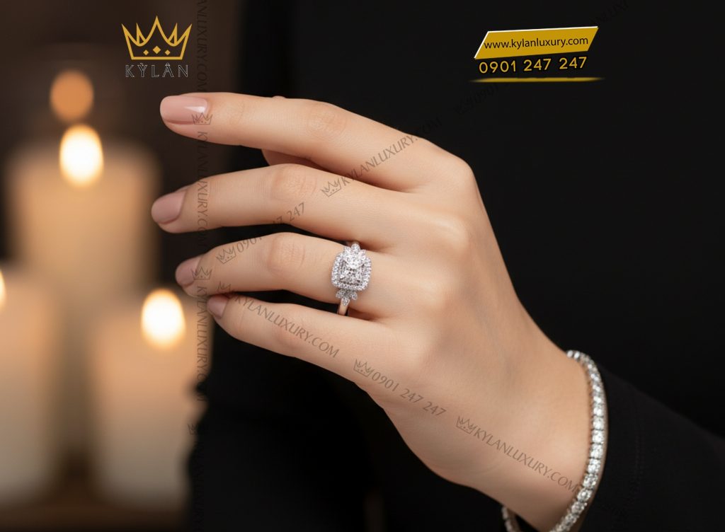 Nhẫn kim cương vàng trắng nguyên khối Au750 15 Kỳ Lân Luxury 9 38 Nhẫn kim cương vàng trắng nguyên khối Au750