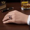 Nhẫn nam vàng trắng nguyên khối Au750 đính đá quý đỏ