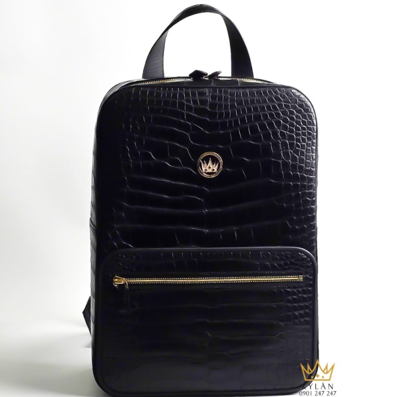 Balo da cá Alligator đen đính logo vương miện KY LAN 
