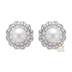 Bông tai Ngọc Trai vàng trắng Au750 đính kim cương