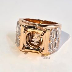 Vỏ nhẫn nam vàng hồng nguyên khối Au750 đính kim cương