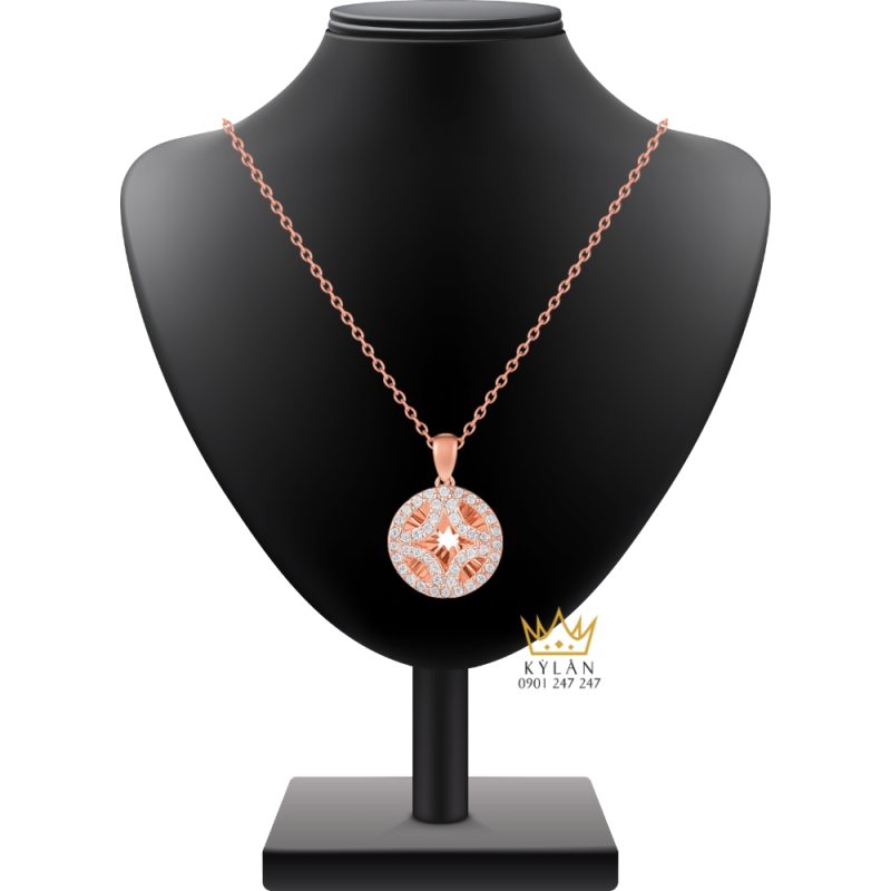 Dây chuyền vàng hồng nguyên khối Au750 đính kim cương