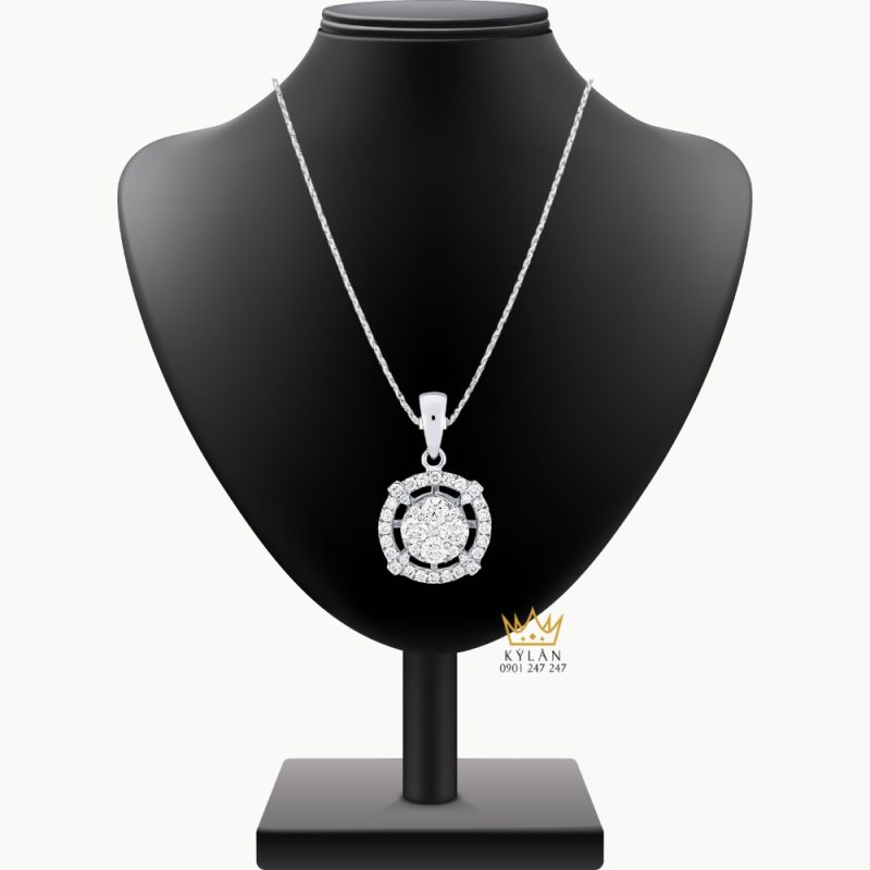 Dây chuyền vàng trắng nguyên khối Au750 đính kim cương