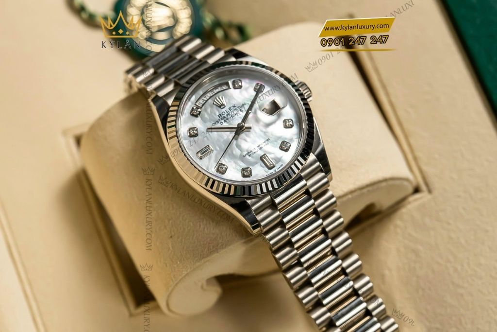Kỳ Lân Luxury Dong ho Rolex Day Date 36 mat kham trai nam kim cuong 128239 0007 7 Đồng hồ Rolex Day-Date 36 mặt khảm trai nạm kim cương 128239-0007