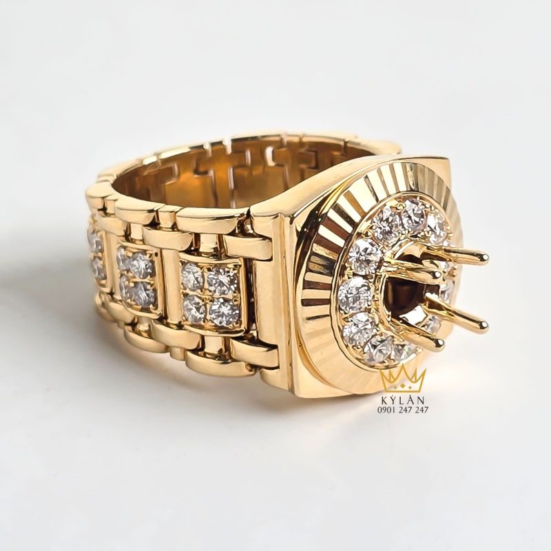 Vỏ nhẫn Rolex vàng vàng nguyên khối Au750 đính kim cương