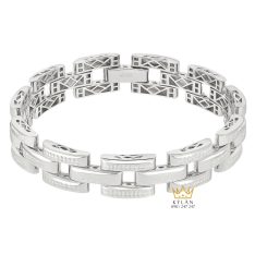 Lắc tay nam vàng trắng nguyên khối Au750 đính kim cương