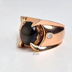Nhẫn nam vàng hồng nguyên khối Au750 đính đá sapphire đen