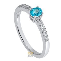 Nhẫn Thiên Thanh vàng trắng nguyên khối Au750 đính kim cương và đá quý