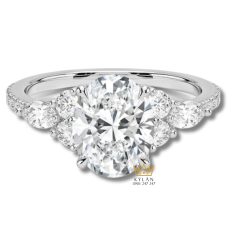 Nhẫn kim cương Oval vàng trắng nguyên khối Au750