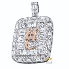 Mặt dây chuyền chữ HC vàng trắng Au750 đính đá baguette