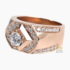 Nhẫn vàng hồng Au750 đính kim cương chủ 5ly4