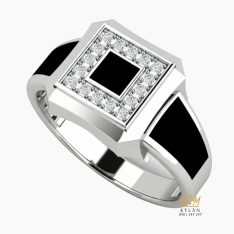 Nhẫn nam kim cương vàng trắng Au750 đính đá quý